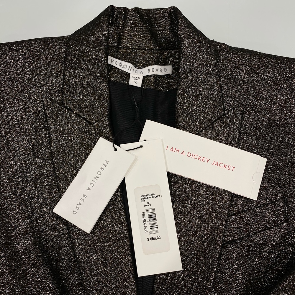 VERONICA BEARD Cutaway Dickey Lamé Blazer Bronze Size Extra Small 00 - Picture 5 of 6